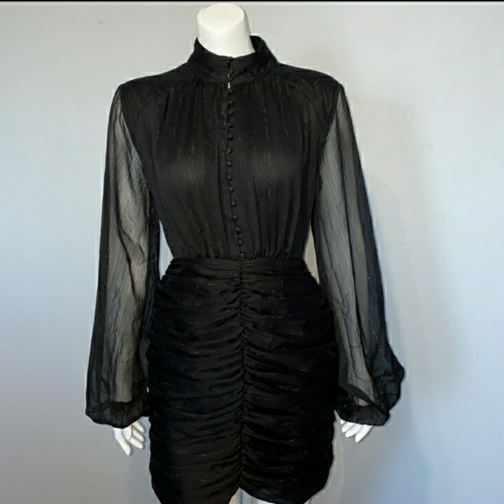 House of Harlow 1960 Lurex Pinstripe Dress | Size 6 | Black - Picture 2 of 5